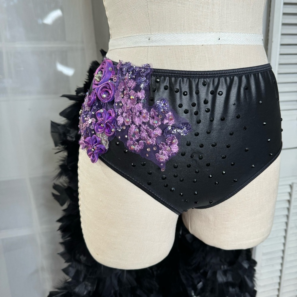 SOLD Showgirl Burlesque Costume lingerie with feather bustle - Picture 7 of 10